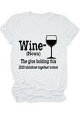 Casual Letter Red Wine Glass Print Top