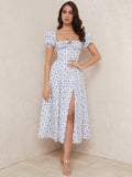 New Chiffon Puff Sleeve Floral French Long Skirt