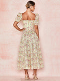 New Chiffon Puff Sleeve Floral French Long Skirt