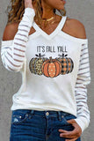 Women's T-shirts Pumpkin Leopard Print Cold Shoulder T-shirt