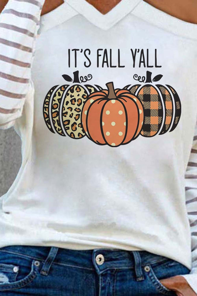 Women's T-shirts Pumpkin Leopard Print Cold Shoulder T-shirt