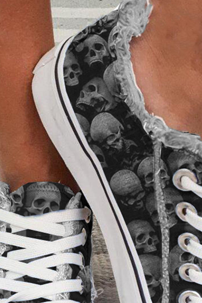 Women's Sneakers Skull Print Lace-up Canvas Sneakers