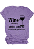 Casual Letter Red Wine Glass Print Top