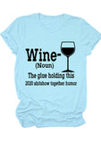 Casual Letter Red Wine Glass Print Top