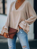 Plain Ruffles Poet Sleeve Casual Top