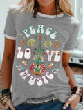Floral Guitar Peace Love Music Crew Neck Tee