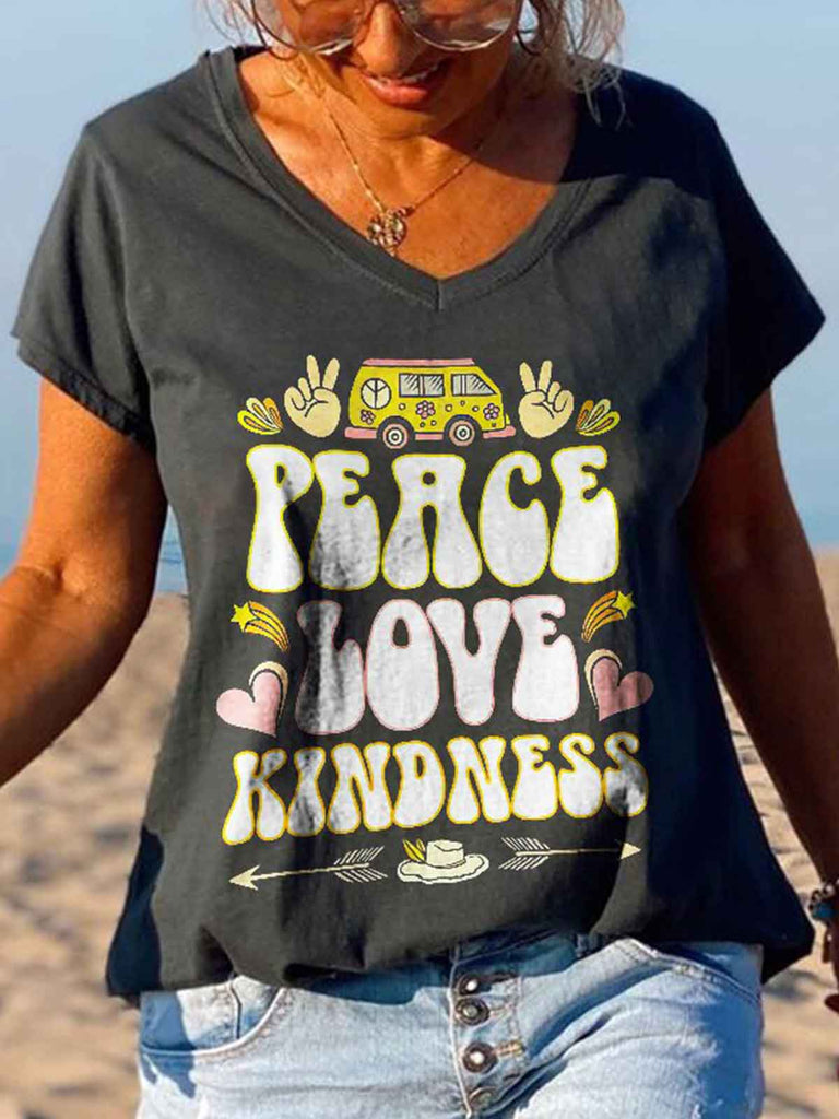 Car Peace Love Kindness Printed Cozy Graphic Tees