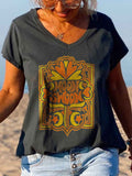 V-neck Moon Unique Pattern Printed Graphic Tees