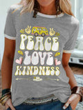 Car Peace Love Kindness Printed Cozy Crew Neck Tee