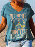 Butterflies Old Hippies Don't Die V-neck Graphic Tee