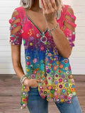 Colorblock Zip Front Cutout Sleeve T-shirt