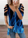 Flame Print Cutout Sleeve Zip Front Top