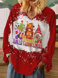 Happy Hallothanksmas Holiday Gnomes Tie Dye V-neck Shirt