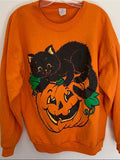 Pumpkin and Black Cat Halloween Sweatshirt