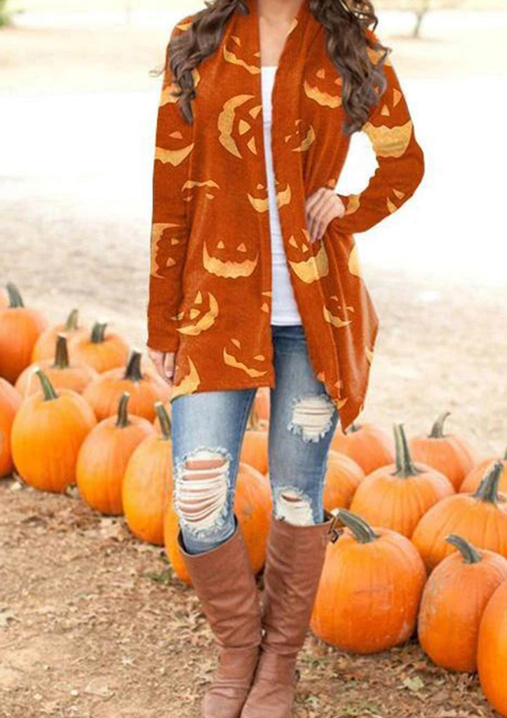Pumpkin Print Halloween Cardigan