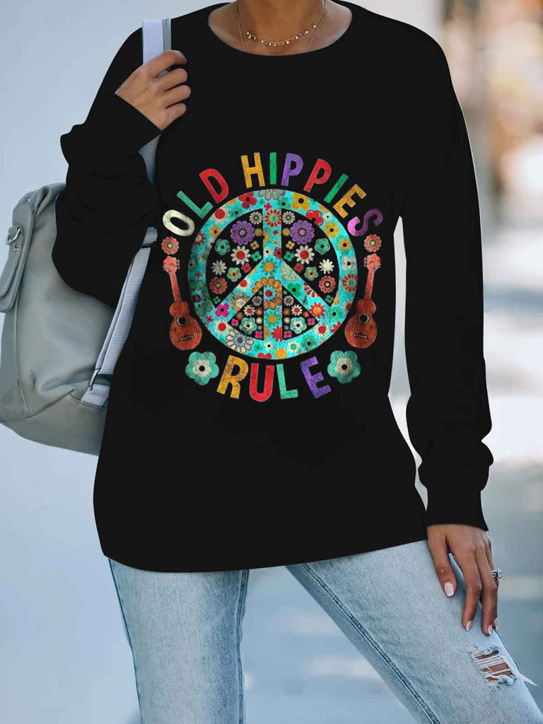 Old Hippies Rule Women Graphic Crew Sweatshirt