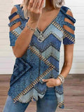 Colorblock Zip Front Cutout Sleeve T-shirt