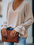 Plain Ruffles Poet Sleeve Casual Top
