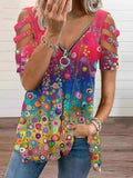Colorblock Zip Front Cutout Sleeve T-shirt