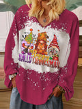 Happy Hallothanksmas Holiday Gnomes Tie Dye V-neck Shirt