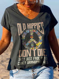 Butterflies Old Hippies Don't Die V-neck Graphic Tee