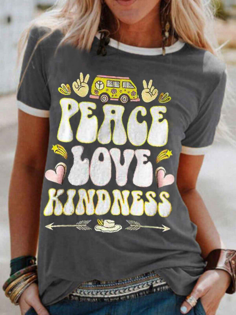 Car Peace Love Kindness Printed Cozy Crew Neck Tee