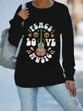 Floral Guitar Peace Love Music Crew Sweatshirt