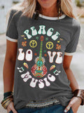 Floral Guitar Peace Love Music Crew Neck Tee