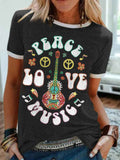 Floral Guitar Peace Love Music Crew Neck Tee