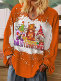 Happy Hallothanksmas Holiday Gnomes Tie Dye V-neck Shirt