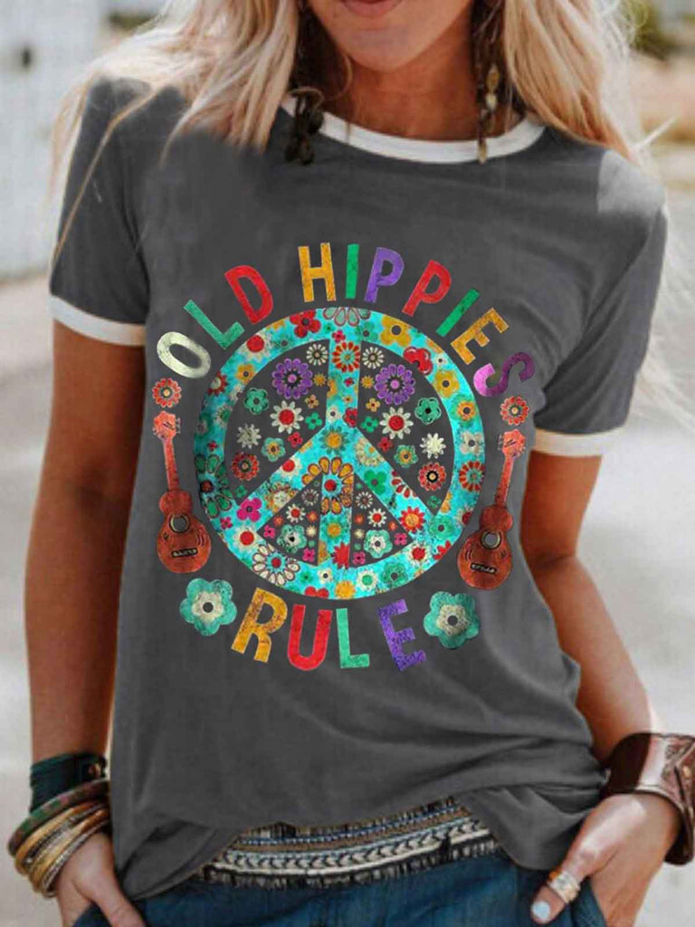 Old Hippies Rule Women Graphic Crew Neck Tee