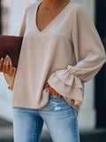 Plain Ruffles Poet Sleeve Casual Top