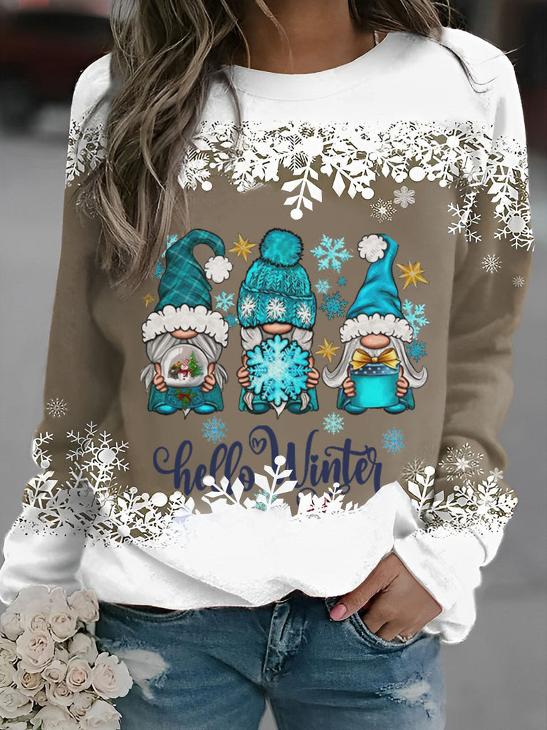 Hello Winter Gnomes Snowflake Long Sleeve Sweatshirt