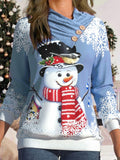 Women's Christmas Snowman Print Pile Collar Sweatshirt