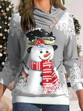 Women's Christmas Snowman Print Pile Collar Sweatshirt