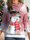 Women's Christmas Snowman Print Pile Collar Sweatshirt