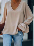 Plain Ruffles Poet Sleeve Casual Top