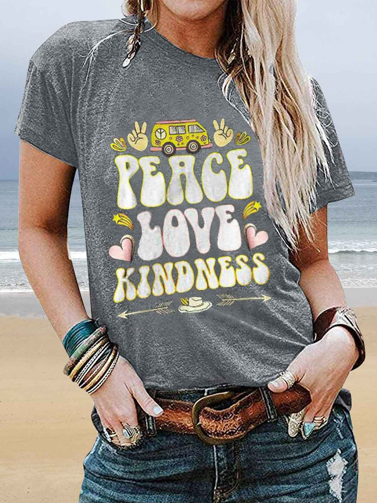 Car Peace Love Kindness Printed Cozy Graphic Tees