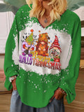 Happy Hallothanksmas Holiday Gnomes Tie Dye V-neck Shirt