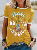 Floral Guitar Peace Love Music Crew Neck Tee