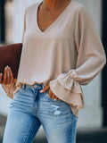 Plain Ruffles Poet Sleeve Casual Top
