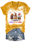 Happy Hallothanksmas Gnomes Print Tie Dye V-neck Shirt