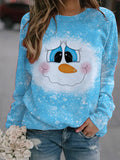 Women's Christmas Snowman Face Fun Print Top