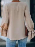 Plain Ruffles Poet Sleeve Casual Top