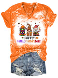 Happy Hallothanksmas Gnomes Print Tie Dye V-neck Shirt