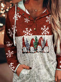 Christmas Gnome Hooded Snowflake Long Sleeve Sweatshirt