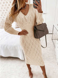 Ruched V Neck Sweater Dress