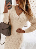 Ruched V Neck Sweater Dress