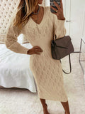Ruched V Neck Sweater Dress