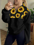 Sunflower Print Stitching Zipper Sweatshirt